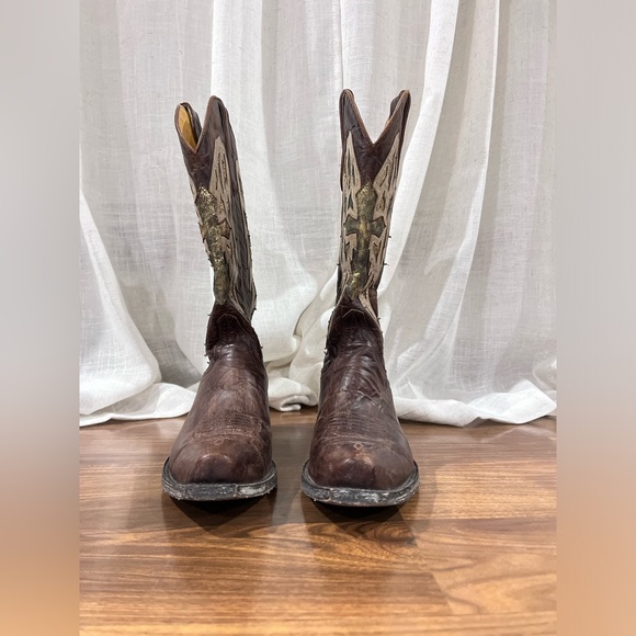 Yippy Kiyay Cowgirl BOOTS with Angel Wings and a CROSS Size 8 Brown Tan Gold - Picture 3 of 14